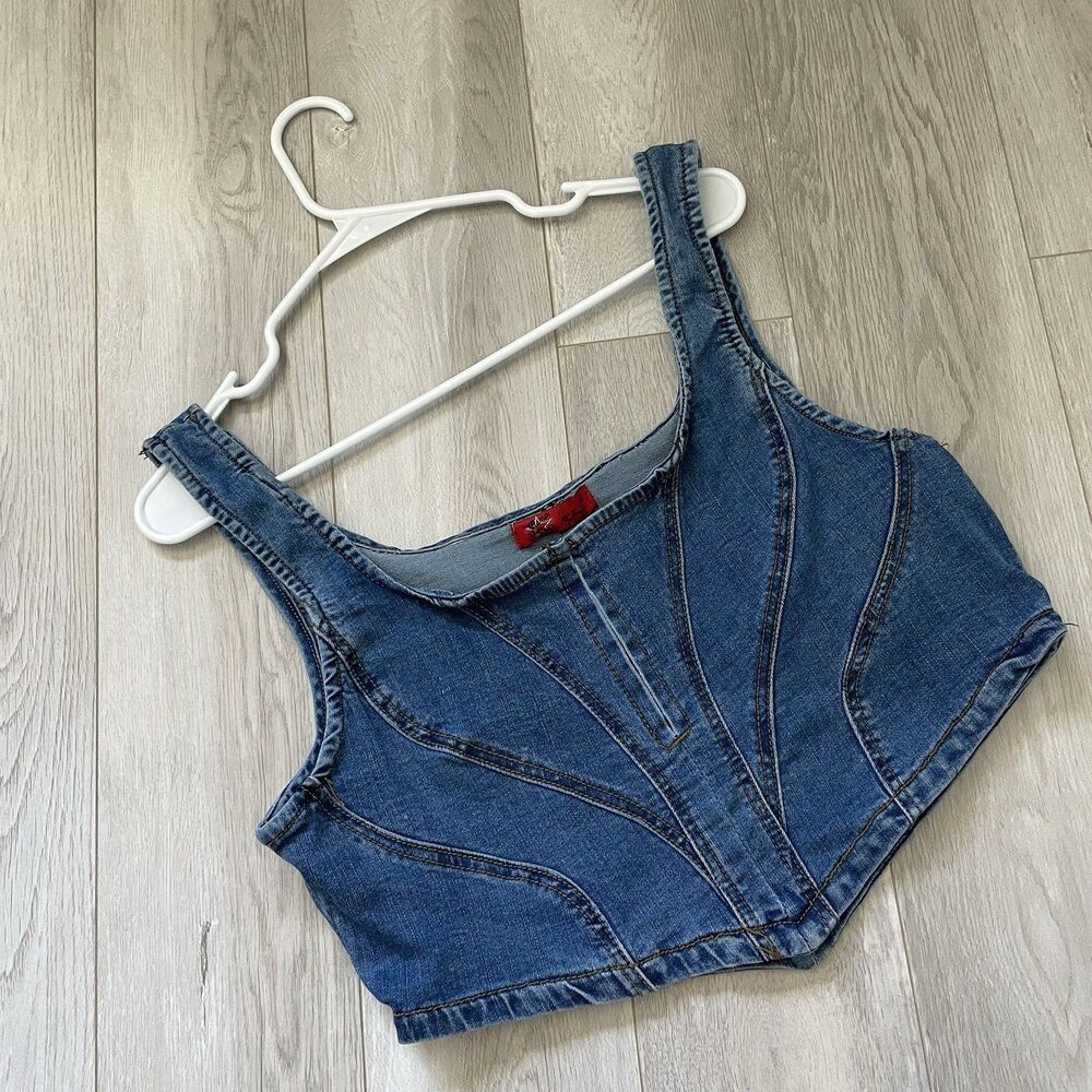 Vintage Corset Tank denim crop womens Blue (size 1x) western festival going out
